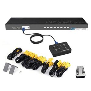 ES-Tune 8ポートKVM切替器 Macシステムも対応 改良式 切替音を消せる 最大解像度1920*1440 VGAケーブル8本付き リモコン付き