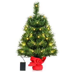 Costway クリスマスツリー 60cm ミニ LEDライト付き Christmas tree クリスマス飾り ヌードツリー グリーン