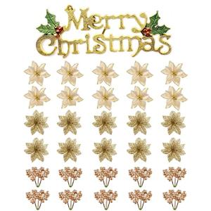 SENMAN クリスマスツリー飾り オーナメント 造花 ポインセチアオーナメント ベリー 実 キラキラ クリスマスリース クリスマス花輪 玄関 飾り