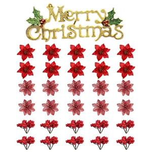 SENMAN クリスマスツリー飾り オーナメント 造花 ポインセチアオーナメント ベリー 実 キラキラ クリスマスリース クリスマス花輪 玄関 飾り