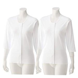 介護肌着 2枚組 前開き レディース 7分袖 ワンタッチテープ らくらく肌着