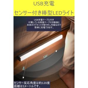 USB充電　棒型センサーライト　マグネット脱着式　夜灯 階段 クローゼット　白光　暖光