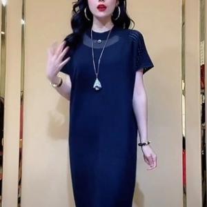 ニットワンピース　半袖　シアー　透け感　チュニック　レディース　ゆったり　ロングワンピース　春　秋　...