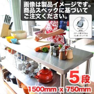 キャスター付ステンレス作業台 五段 1500mm×750mm レンジ台 調理台 ステンレスラックレンジボ｜antdesignstore