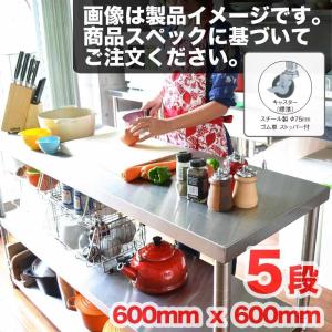 キャスター付ステンレス作業台 五段 600mm×600mm レンジ台 調理台 ステンレスラックレンジボー｜antdesignstore