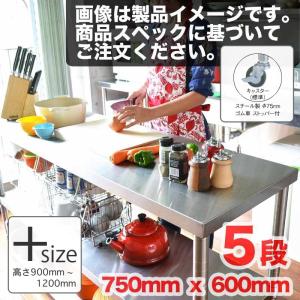 Plus-Size キャスター付ステンレス作業台 五段 750mm×600mm レンジ台 調理台 ステン｜antdesignstore