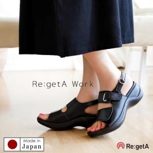 Re:getA リゲッタ サンダル レディース ローリング 日本製 黒 オフィス バックベルト ストラップ 歩きやすい