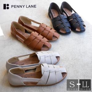 PennyLane ペニーレイン サンダル グルカサンダル レディース 靴 フラット かかと付き オープントゥ フットベット 柔らかい シボ感 トレンド 旅行 春 夏 3e