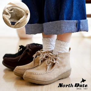 ワラビー レディース North Date ノースデイト アンクルブーツ モカシン ボア 暖かい 防寒 撥水加工 防滑 フラット 幅広 3e ファスナー 北海道