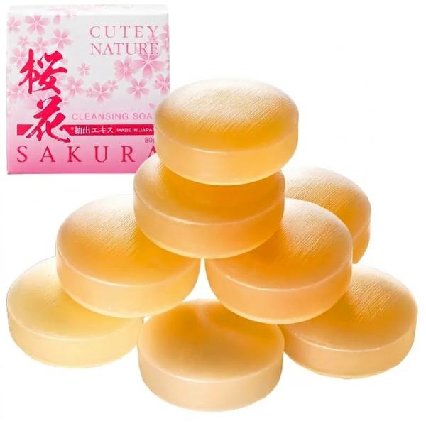 8個セット キューティナチュレ 透明洗顔石鹸 桜花 さくら 80g × 8 日本製 枠練り石鹸 サト...