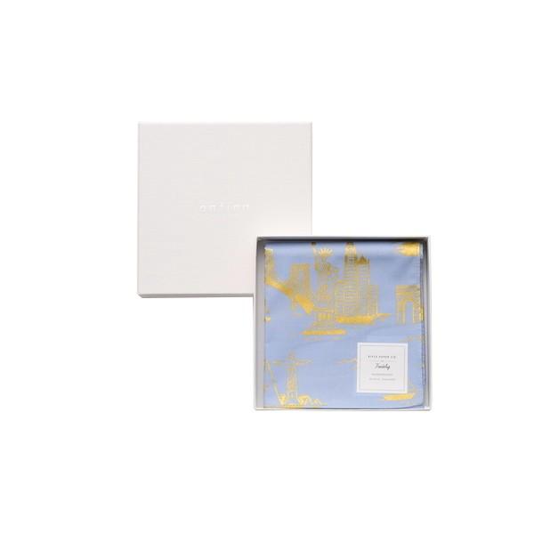 Rifle Paper / シティ・ペールブルー（綿ローン・ゴールド染色入） ハンカチクロス ＢＯＸ...