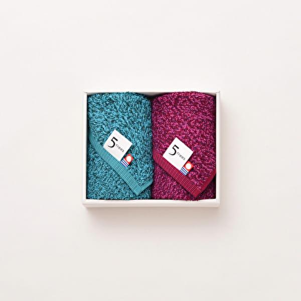 5trees / メランジュパイル ウォッシュタオルセット(ボルドー・ブルー)