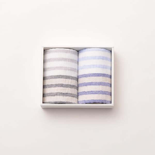 5trees / リネンボーダー ウォッシュタオルセット(ネイビー・ブラック)