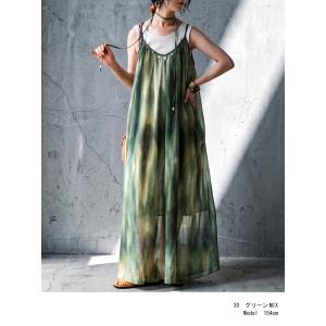 キャミワンピース レディース 水彩柄 シアー ...の詳細画像3