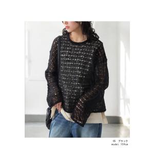 スラブメッシュニット ニット レディース トッ...の詳細画像2