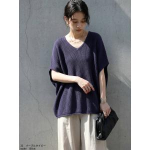 畦編み サマーニット レディース Vネック 麻...の詳細画像5