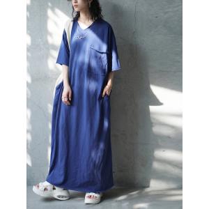 ワンピース レディース 半袖 ロング Vネック...の詳細画像3