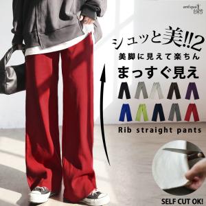 シュッと美新作発売記念！1000円OFF シュッと美 ロングパンツ レディース 無地 ワイド 送料無料 ・100ptメール便可｜antiqua(アンティカ)