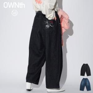 【決算大特価60％OFF！31日10時迄】刺繍デザイン デニム バレルパンツ レディース 綿100・メール便不可｜antiqua(アンティカ)