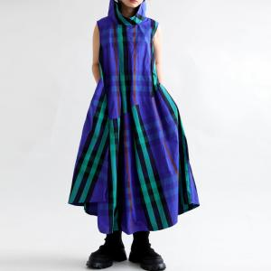 ワンピース レディース ノースリーブ ロング チェック柄 配色・100ptメール便可