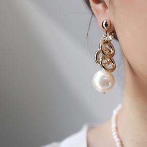 イヤリング レディース パール 大粒 3連 リング サークル・80pt可