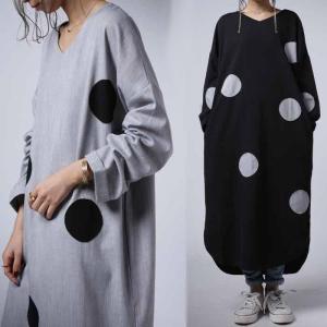 ワンピース レディース 長袖 ロング ドットモードワンピース・不可