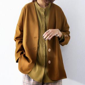 アウター ジャケット レディース 長袖 Vネック ノーカラージャケット