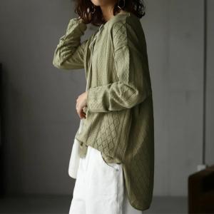 トップス レディース 長袖 ケーブル 編み ニット 前後差・不可