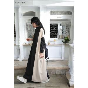 バイカラーワンピース レディース ロング 長袖...の詳細画像3