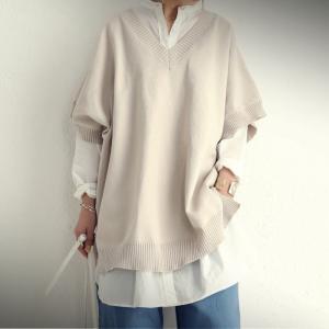 ニットベスト ニット レディース トップス 半袖 Vネック・再再販。不可