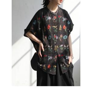 シャツ レディース 半袖 バンドカラー 花柄 ...の詳細画像4