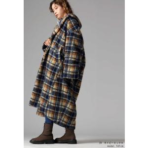 チェック柄 ボアジャケット レディース ロング...の詳細画像2