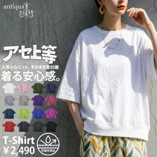 Tシャツ レディース 半袖 綿100 無地 クルーネック リブ裾 ・80ptメール便可