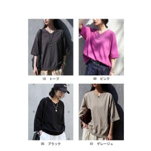 Tシャツ レディース 半袖 綿100 無地 V...の詳細画像3