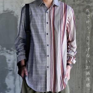 トップス メンズ シンプル シャツ レトロ チェックストライプ柄シャツ