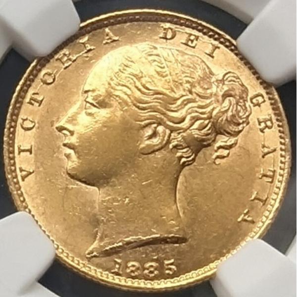 金貨 鑑定 1885年 オーストラリア ヤングヘッド ビクトリア女王 盾の紋章 ソブリン金貨 NGC...