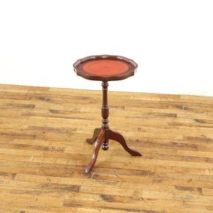 人気　ワインテーブル　かわいい　赤系のレザー　天板の形状も素敵　ソファ横　イギリス　アンティークフレックス　59029b｜antiquesflex
