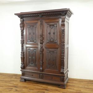 圧倒的な存在感 ワードローブ 幅172.5×奥65×高225cm 迫力ある大きなサイズ　落ち着いた色　フランス　アンティークキャビネット　70177