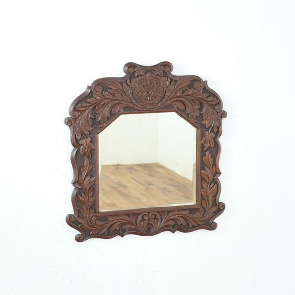 アンティーク ウォールミラー 幅61×奥2.5×高63.5cm 彫刻が印象的 壁掛け鏡 イギリス 壁...