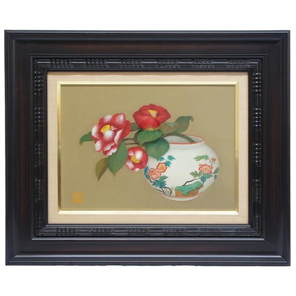 黒田悦子　「椿」　油彩画　F4号　肉筆　 額装 P-175