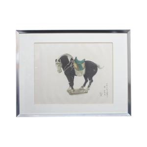 　平山郁夫 『中国河南省洛陽出土 唐・黒彩馬』 工芸画　便利堂謹製 大修館書店 額装 文化勲章 P-...