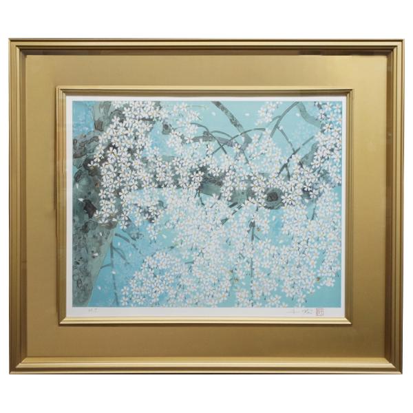 中島千波 【三宝院の桜花「雪月花」より「花」】　HC　限定280部　リトグラフ 額装 タトウ付 p-...