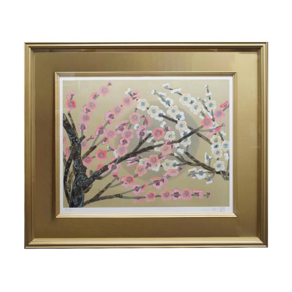 中島千波 【月下紅白梅「雪月花」より「月」】　HC　限定280部　リトグラフ 額装 タトウ付 p-1...