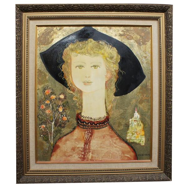 フェレンツェ・ボルダス　少女　油彩画　12号　肉筆　 額装  P-189