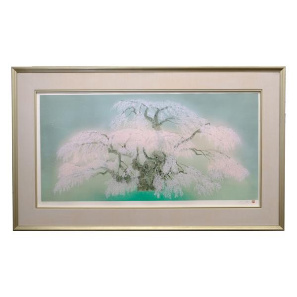 中島千波 　「瀧桜」リトグラフ 肉筆サイン 限定250部 EA／250 　リトグラフ 額装 p-19...
