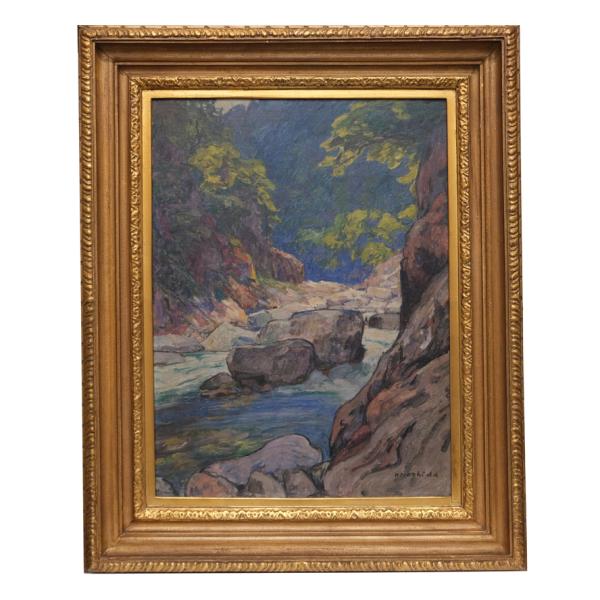 吉田博　「渓流」　油彩　P12号　肉筆　日動画廊 額装 P-198