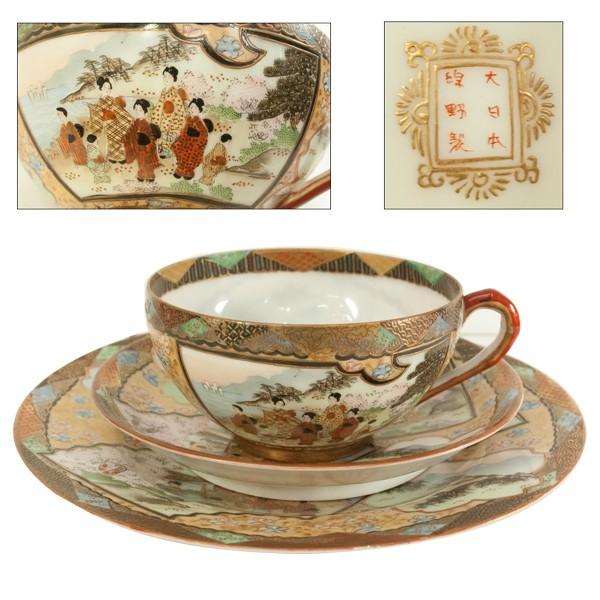 九谷焼　明治期　大日本綿野製　カップ＆ソーサー