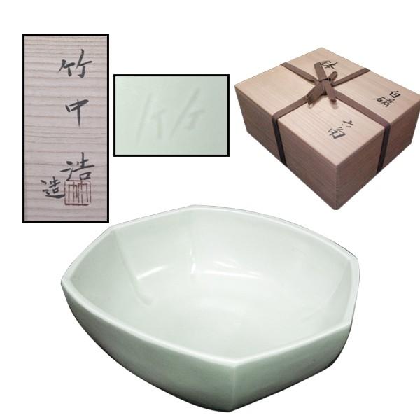 竹中浩　白磁　六角　鉢