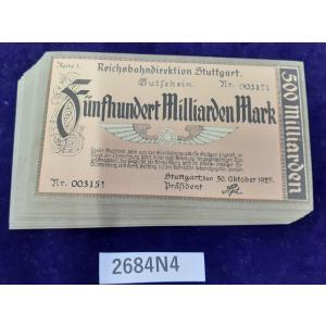 貨幣 古札 戦時 本物 古銭　１束50枚　500ビリオンマルク ドイツ 1923年 ［2684N4］