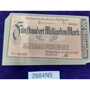 貨幣 古札 戦時 本物 古銭　１束50枚　500ビリオンマルク ドイツ 1923年 ［2684N5］